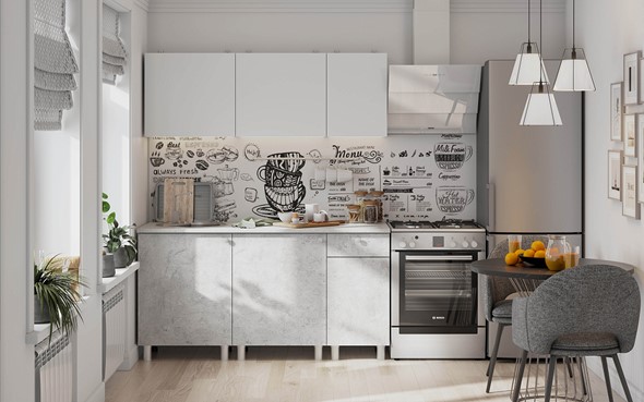 Кухонный гарнитур КГ-1 1600, белый/белый/цемент светлый/антарес во Владивостоке - изображение