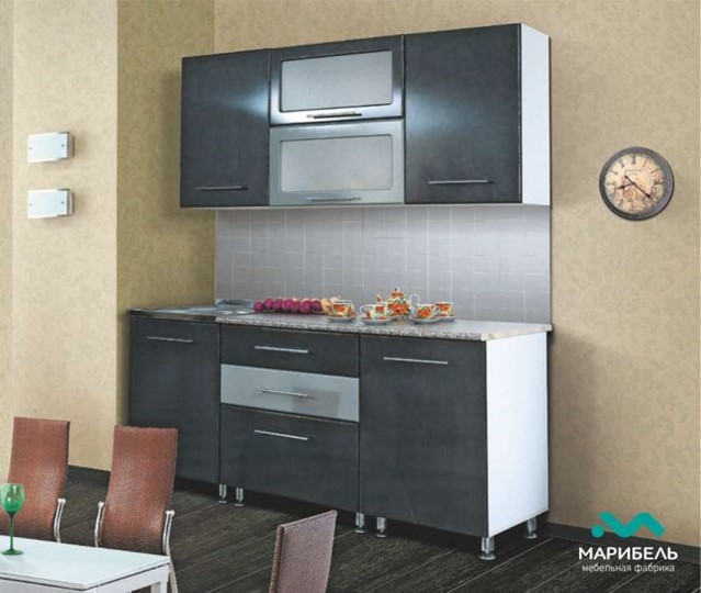 Кухонный гарнитур Мыло 224 2000х718, цвет Черный/Белый металлик во Владивостоке - изображение 2