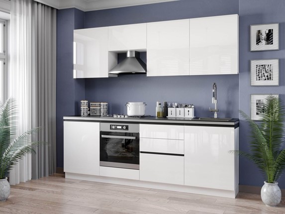 Кухонный гарнитур Шервуд 2400 (Белый/Белый глянец) в Артеме - изображение