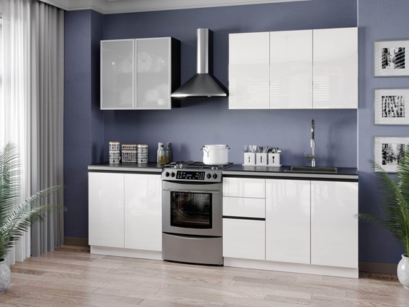 Гарнитур на кухню Шервуд 2600 (Белый/Белый глянец) в Артеме - изображение