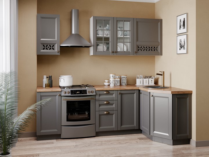 Модульный кухонный гарнитур угловой Амели-3 2400, Белый/Оникс серый в Артеме - изображение