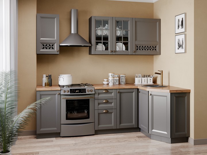 Угловая кухня Амели-3 2400, Чёрный/Оникс серый в Артеме - изображение
