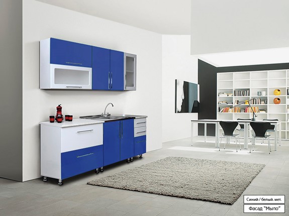 Кухонный гарнитур Мыло 224 2000х718, цвет Синий/Белый металлик в Находке - изображение