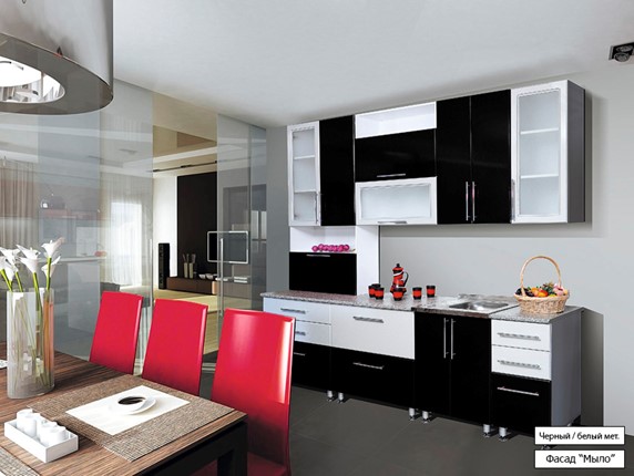 Гарнитур кухонный Мыло 224 2600, цвет Черный/Белый металлик в Артеме - изображение
