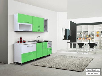 Модульная кухня Мыло 224 2000х718, цвет Салат/Белый металлик в Артеме - предосмотр