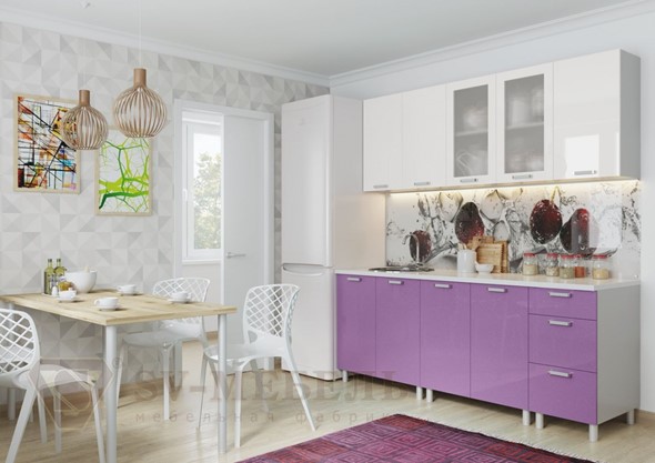Кухонный гарнитур угловой Модерн, белый глянец/фиолетовый металлик в Артеме - изображение