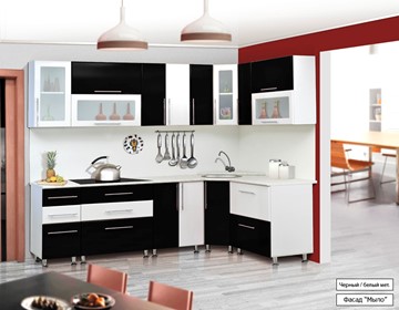 Модульная кухня Мыло 224 2600х1600, цвет Черный/Белый металлик во Владивостоке - предосмотр
