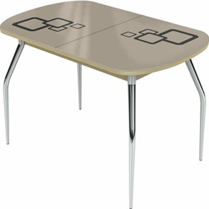 Раздвижной стол Ривьера мини хром №5, Рисунок квадро (стекло молочное/коричневый/дуб выбеленный) в Артеме