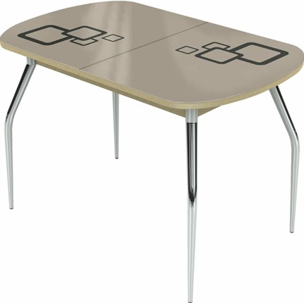 Раздвижной стол Ривьера мини хром №5, Рисунок квадро (стекло молочное/коричневый/дуб выбеленный) во Владивостоке - изображение