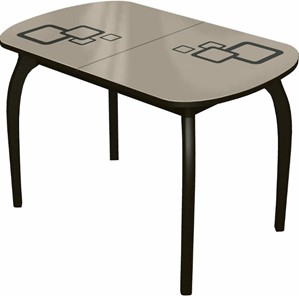 Кухонный стол раскладной Ривьера мини дерево №1, Рисунок квадро (стекло молочное/коричневый/венге) во Владивостоке - предосмотр