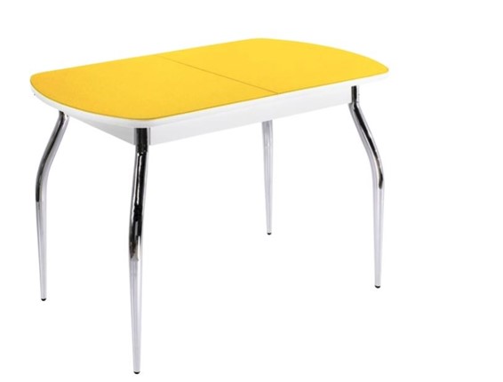 Раздвижной стол ПГ-07 СТ2, белое/желтое стекло/35 хром гнутые металл в Артеме - изображение