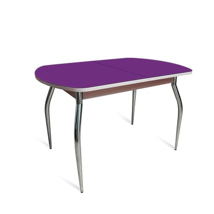 Раздвижной стол ПГ-02 СТ2, дуб молочный/фиолетовое стекло/35 хром гнутые металл в Артеме - изображение