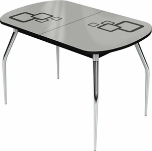 Кухонный стол раскладной Ривьера мини хром №5, Рисунок квадро (стекло белое/черный/черный) в Артеме