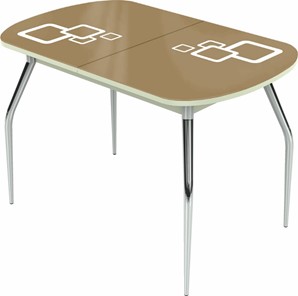 Кухонный раздвижной стол Ривьера мини хром №5, Рисунок квадро (стекло капучино/белый/белый) в Артеме