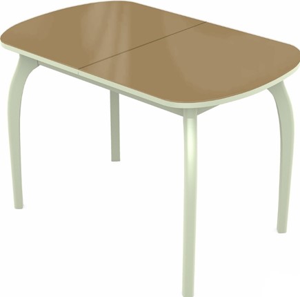 Обеденный раздвижной стол Ривьера исп.1 дерево №1 (стекло капучино/белый) в Артеме - изображение