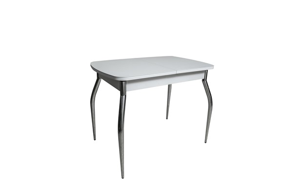 Кухонный раздвижной стол ПГ-01СТ белое/белое/хром фигурные в Находке - изображение