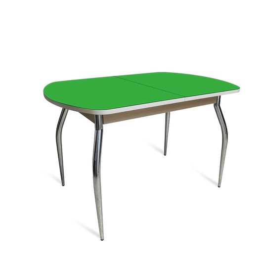 Раздвижной стол ПГ-02 СТ2, дуб молочный/зеленое стекло/35 хром гнутые металл в Артеме - изображение 1