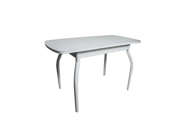 Кухонный раздвижной стол ПГ-01СТ белое/белое/хром фигурные в Артеме - предосмотр 1