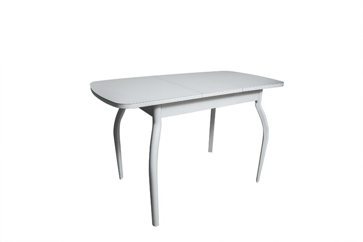 Кухонный раздвижной стол ПГ-01СТ белое/белое/хром фигурные в Находке - изображение 1