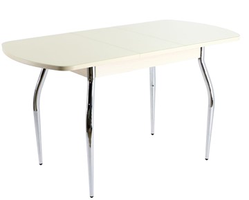Кухонный стол раздвижной ПГ-07 СТ1, дуб молочный/белое стекло/35 хром гнутые в Артеме