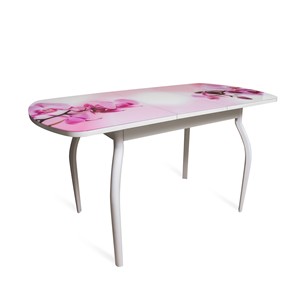 Кухонный раскладной стол ПГ-02СТФ белое/орхидея/крашенные фигурные в Артеме - предосмотр 1
