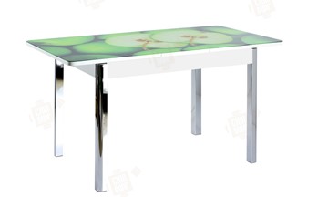 Кухонный стол раздвижной Айсберг-02 СТФ, белое лдсп/зеленые яблоки/ноги хром квадратные во Владивостоке - предосмотр 3