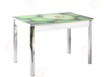 Кухонный стол раздвижной Айсберг-02 СТФ, белое лдсп/зеленые яблоки/ноги хром квадратные в Артеме