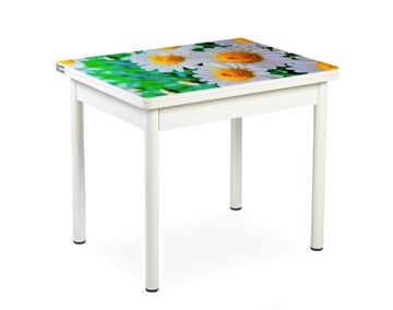 Кухонный пристенный стол СПА-01 СТФ, белый/фотопечать ромашки/опоры прямые белые в Артеме - предосмотр