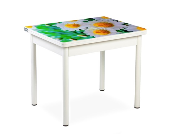 Кухонный пристенный стол СПА-01 СТФ, белый/фотопечать ромашки/опоры прямые белые в Артеме - изображение