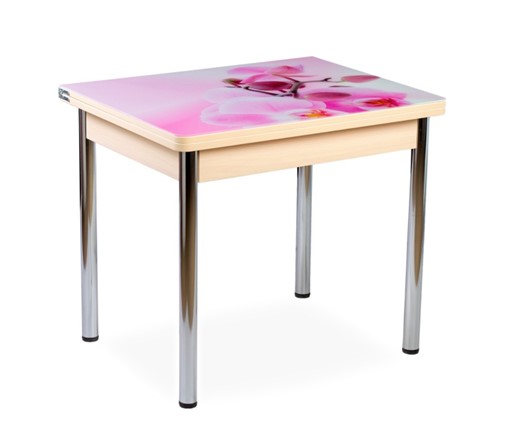Кухонный пристенный стол СПА-01 СТФ, молочный дуб/фотопечать орхидея/опоры прямые хром в Артеме - изображение