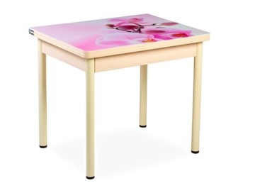 Кухонный пристенный стол СПА-02 СТФ, молочный дуб/фотопечать орхидея/опоры бежевый в Артеме - предосмотр