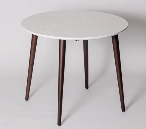 Кухонный стол круглый Белая Эмаль д. 100 см МДФ ножки вишня в Артеме - изображение