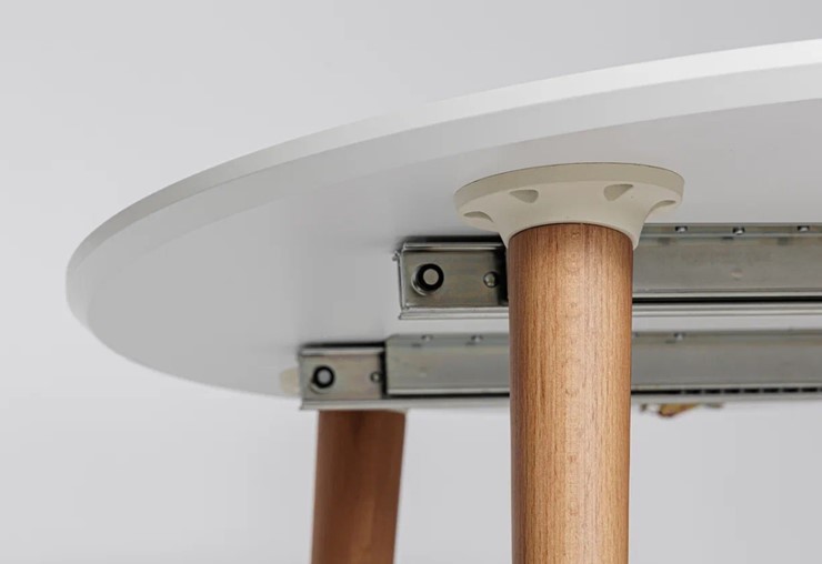 Кухонный раздвижной круглый стол Белая Эмаль д. 90 см МДФ ножки светлый орех в Артеме - изображение 3