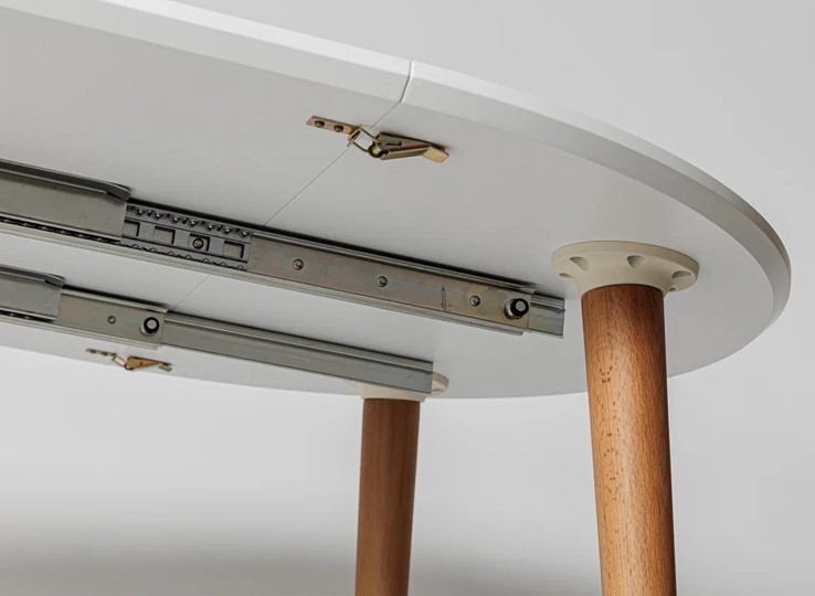 Кухонный раздвижной круглый стол Белая Эмаль д. 100 см МДФ ножки светлый орех в Артеме - изображение 14