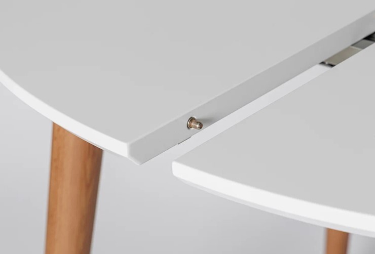 Кухонный раздвижной круглый стол Белая Эмаль д. 90 см МДФ ножки светлый орех в Находке - изображение 4
