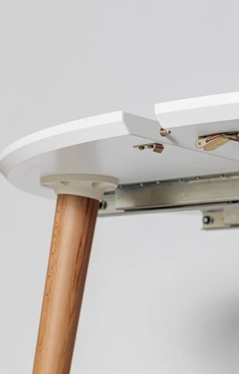 Кухонный раздвижной круглый стол Белая Эмаль д. 100 см МДФ ножки светлый орех во Владивостоке - изображение 7