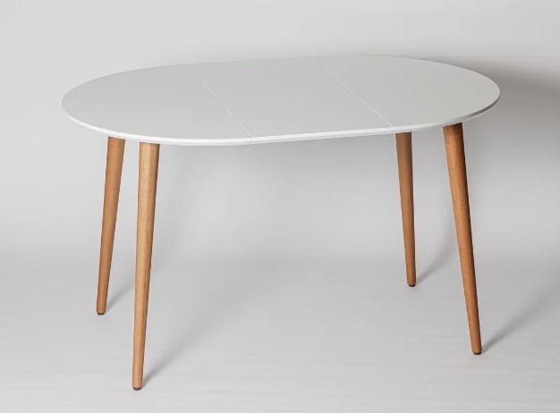 Кухонный раздвижной круглый стол Белая Эмаль д. 90 см МДФ ножки светлый орех в Артеме - изображение 9