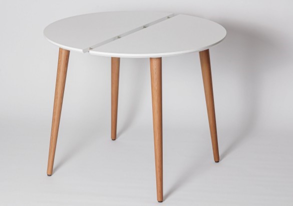 Кухонный раздвижной круглый стол Белая Эмаль д. 90 см МДФ ножки светлый орех в Находке - изображение 1