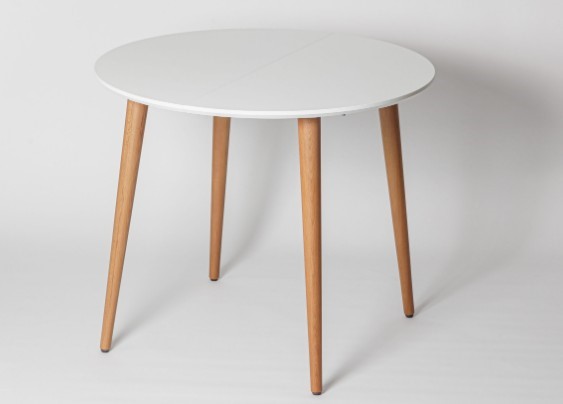 Кухонный раздвижной круглый стол Белая Эмаль д. 90 см МДФ ножки светлый орех в Артеме - изображение