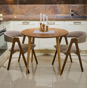 Кухонный стол круглый Шпон Ореха д. 90 см ЛДСП светлый орех в Артеме - предосмотр 2