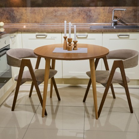Кухонный стол круглый Шпон Ореха д. 90 см ЛДСП светлый орех в Уссурийске - изображение 2