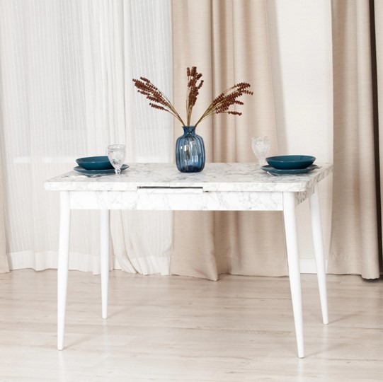 Кухонный стол раскладной ALTA (mod. 1183) ЛДСП+меламин/металл, 120+30х70х75, белый мрамор/белый, арт.19486 во Владивостоке - изображение 10