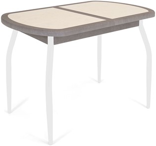 Кухонный раскладной стол Будапешт-1 ПЛ (ноги белые, плитка бежевая/серый камень) в Находке