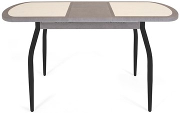 Кухонный раскладной стол Будапешт-мини ПЛ (ноги черные, плитка бежевая/серый камень) в Артеме - предосмотр 3