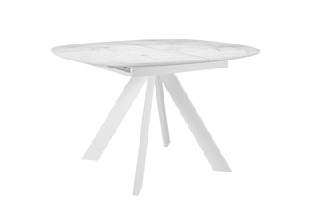 Кухонный стол раздвижной DikLine BK100 Керамика Белый мрамор/подстолье белое/опоры белые в Артеме - предосмотр