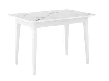 Кухонный раскладной стол Dikline M110 Белый/стекло белый мрамор сатин/ножки MM белые в Артеме - предосмотр