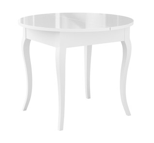Кухонный раздвижной стол Dikline MR100 Белый/стекло белое глянец/ножки MC белые в Артеме