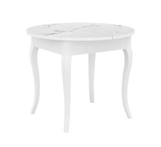 Кухонный раскладной стол Dikline MR100 Белый/стекло белое мрамор сатин/ножки MC белые в Находке