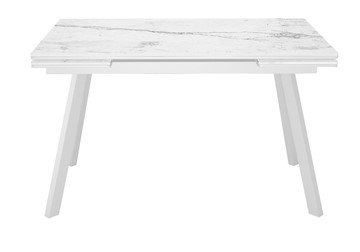 Обеденный раздвижной стол DikLine SKA125 Керамика Белый мрамор/подстолье белое/опоры белые (2 уп.) в Уссурийске