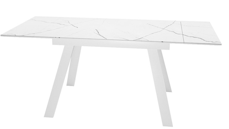 Кухонный стол раскладной DikLine SKM140 Керамика Белый мрамор/подстолье белое/опоры белые (2 уп.) в Находке - изображение 1